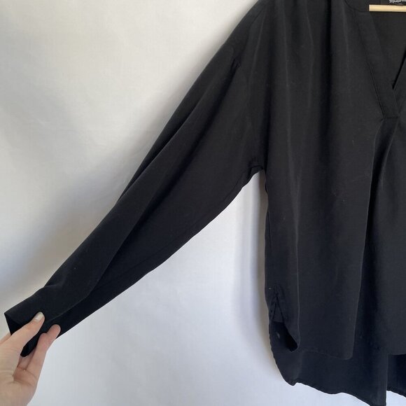 Madewell Womens Black Long Sleeve V-Neck Blouse Medium Polyester & Modal Blend - Picture 2 of 6